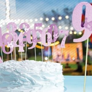 Cake Topper numero 9 Rosa glitter 34,5×9 cm *