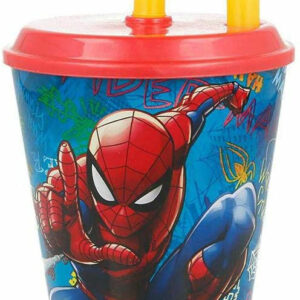 Bicchiere con Coperchio e Cannuccia Spiderman *