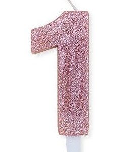 Candela Numero 1 Rosa Gold Glitter 9 cm *