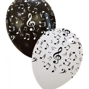 Palloncini in lattice 12” 30 cm Bianchi e Neri con stampa Note Musicali 100 pz*