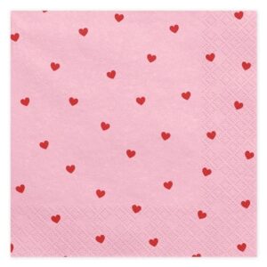 Tovaglioli 33×33 Rosa con stampa cuori rossi 20 pezzi *