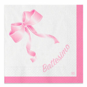 Tovaglioli 33×33 cm Battesimo Fiocco Rosa 20 pezzi *