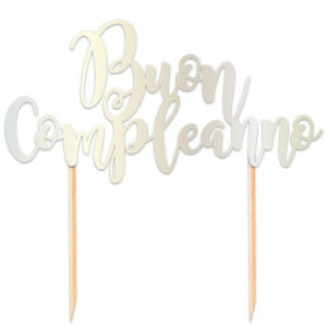 Cake Topper Italic 20×13 cm Buon Compleanno Argento *