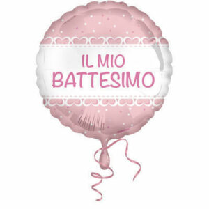 Palloncino Mylar 18” 45 cm Battesimo cuori rosa *