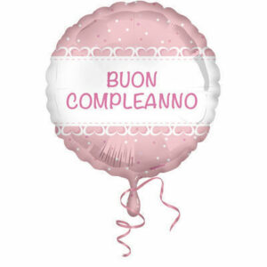 Palloncino Mylar 18” 45 cm Buon Compleanno cuori rosa *