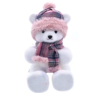 Orso bianco con cappello e sciarpa Rosa scozzese *