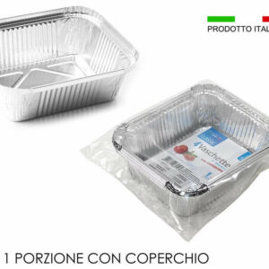 4 Vaschette in alluminio 1 porzioni con coperchio *