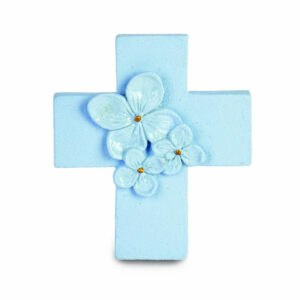 Magnete Croce Azzurro con fiori e glitter *