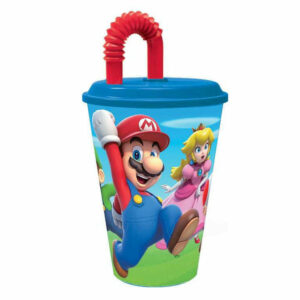 Bicchiere in plastica 430 ml con cannuccia Super Mario *