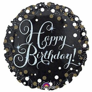 Palloncino Mylar Happy Birthday Tondo Nero e Argento 45 cm