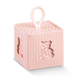 Scatola con Cordoncino Orsetto Millerighe Rosa 5x5x5 cm 10 pz *