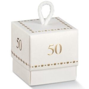 Scatolino in Cartoncino Fleur 5×5 cm altezza 5 cm con Stampa 50 in oro con cordoncino 10 pz*