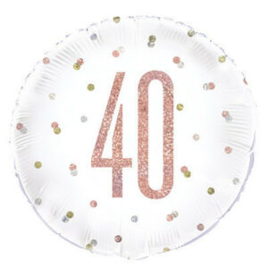 Palloncino Mylar 18” 45 cm Bianco a Pois Num. 40 Rosa Gold