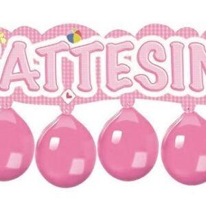 Striscione Kit con palloncino Battesimo Cuore Rosa 110×26 cm*