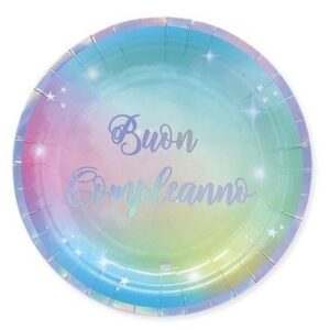 Piatti 18 cm Buon Compleanno Soft Rainbow 8 pz *