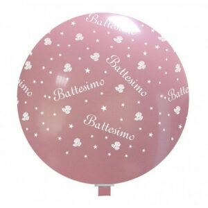 Palloncino in Lattice Rosa con Stampa Battesimo per Mongolfiere 32″ 81 cm *