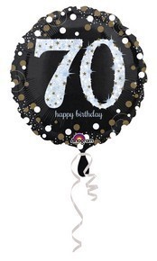 Palloncino Mylar 70 Anni Happy Birthday Nero e Argento 45 cm