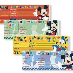 Biglietti Invito Disney Mickey Mouse ad assegno 21×7 cm 15 pz colori assortiti *