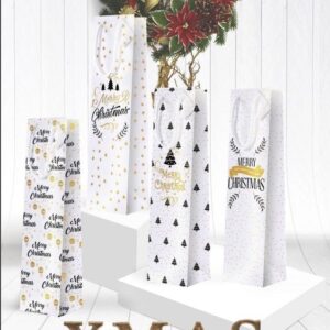 Busta Shopper per 1 Bottiglia Marry Christmas 10+9×39 cm *