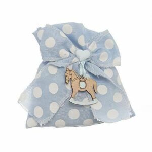 Sacchetto Pois Celeste con applique Cavallo H 10 cm 12 pz*