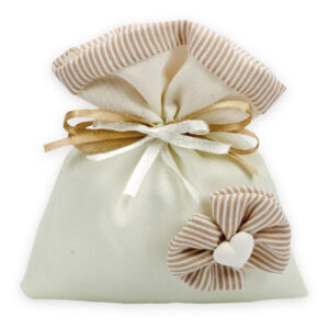 Sacchetto Stoffa Beige con Fiocco e cuore in gesso 9×12 cm 10 Pz*